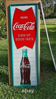 Vintage Coca Cola Fishtail Sign Soda Pop Gas Station 54 Metal Rare mca 1159