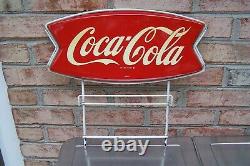 Vintage Coca Cola Fishtail Sign on Original Bracket! Marked AM122