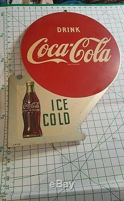 Vintage Coca Cola Flange Sign double sided 1950's coke gas oil