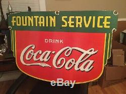 Vintage Coca Cola Fountain Service Double Sided Porcelain Sign
