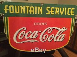 Vintage Coca Cola Fountain Service Double Sided Porcelain Sign