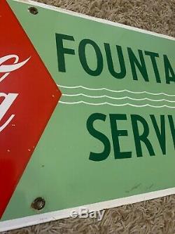 Vintage Coca-Cola Fountain Service Fish Tail Single Sided Porcelain Sign
