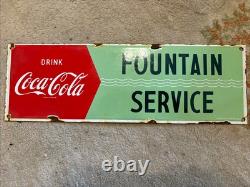 Vintage Coca Cola Fountain Service Porcelain Sign 17 X 5 1/2