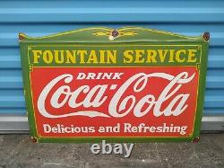 Vintage Coca- Cola Fountain Service Porcelain Sign 1940's