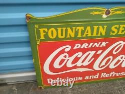 Vintage Coca- Cola Fountain Service Porcelain Sign 1940's