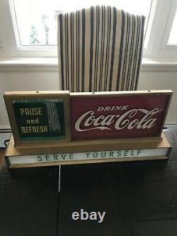 Vintage Coca Cola Fountain Shop Light Up Rare Waterfalls Pause & Refresh Sign