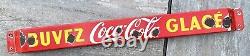 Vintage Coca Cola French Canadian Buvez Glace Porcelain Sign Door Push Bar Store