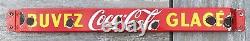 Vintage Coca Cola French Canadian Buvez Glace Porcelain Sign Door Push Bar Store