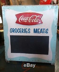 Vintage Coca Cola Groceries-Meats Hand Painted Wood&Metal Sandwich Board Signs
