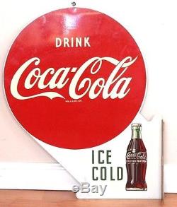 Vintage Coca Cola Ice Cold Double Sided Flange Metal Wall Sign