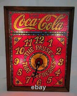 Vintage Coca Cola Lighted Clock Stained Glass Look IMS Corp 1979, Read