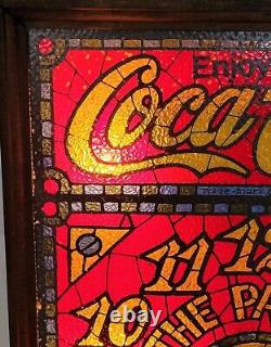 Vintage Coca Cola Lighted Clock Stained Glass Look IMS Corp 1979, Read