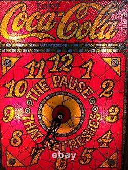 Vintage Coca Cola Lighted Clock Stained Glass Look IMS Corp 1979, Read