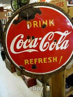 Vintage Coca-Cola Lollie Pop Sign Porcelain with Cast Iron Base