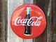 Vintage Coca Cola Metal Sign Coke Bottle Button Sign Soda Pop Beverage 20 Inch