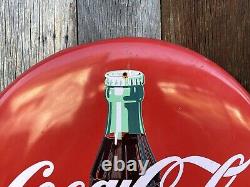 Vintage Coca Cola Metal Sign Coke Bottle Button Sign Soda Pop Beverage 20 Inch