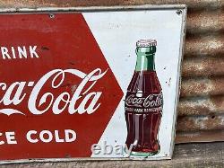 Vintage Coca Cola Metal Sign Original Antique Coke Sign 20x28 MCA Bottle 1950s