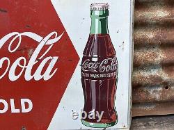 Vintage Coca Cola Metal Sign Original Antique Coke Sign 20x28 MCA Bottle 1950s