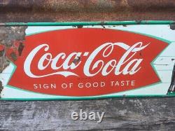 Vintage Coca Cola Metal Sign Original Antique Coke Sign Fishtail 12x32 Bottle
