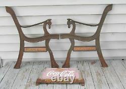 Vintage Coca Cola Park Bench Cast Iron Plaque & Legs COKE Soda FOUNTAIN SERVICE