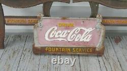 Vintage Coca Cola Park Bench Cast Iron Plaque & Legs COKE Soda FOUNTAIN SERVICE