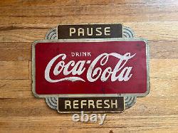 Vintage Coca-Cola Pause/Refresh Hanging Wood Sign