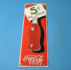 Vintage Coca Cola Porcelain 5 Cents Soda Bottles General Store Gas Pump Sign
