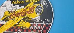 Vintage Coca Cola Porcelain Airplane Gas Soda Beverage Service Pump Plate Sign
