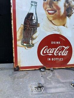 Vintage Coca Cola Porcelain Coke Time Fountain Diner Restaurant Soda Gas Sign