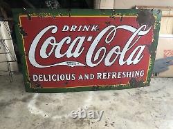Vintage Coca Cola Porcelain Double Sided 3' X 5' 1932 Stamped