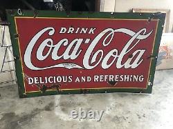 Vintage Coca Cola Porcelain Double Sided 3' X 5' 1932 Stamped