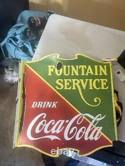Vintage Coca-Cola Porcelain Double-Sided Flange Sign Coke Read Description