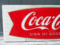 Vintage Coca-Cola Porcelain Fishtail Sled Soda Sign 68x24 Country/ General Store