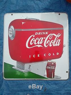 Vintage Coca Cola Porcelain Fountain Double Sided Sign 1950's