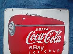 Vintage Coca Cola Porcelain Fountain Double Sided Sign 1950's