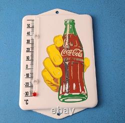 Vintage Coca Cola Porcelain Gas Soda Bottle Hand Refresh Ad Sign Thermometer