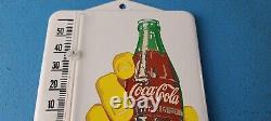 Vintage Coca Cola Porcelain Gas Soda Bottle Hand Refresh Ad Sign Thermometer