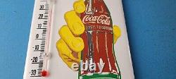 Vintage Coca Cola Porcelain Gas Soda Bottle Hand Refresh Ad Sign Thermometer