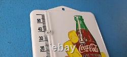 Vintage Coca Cola Porcelain Gas Soda Bottle Hand Refresh Ad Sign Thermometer