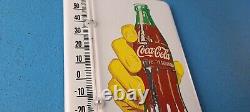Vintage Coca Cola Porcelain Gas Soda Bottle Hand Refresh Ad Sign Thermometer