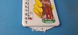 Vintage Coca Cola Porcelain Gas Soda Bottle Hand Refresh Ad Sign Thermometer
