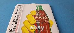 Vintage Coca Cola Porcelain Gas Soda Bottle Hand Refresh Ad Sign Thermometer