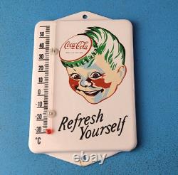 Vintage Coca Cola Porcelain Gas Soda Bottle Soda Refresh Ad Sign Thermometer