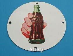 Vintage Coca Cola Porcelain Gas Soda Bottles General Store Service Station Sign