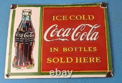 Vintage Coca Cola Porcelain Ice Cold Soda Bottles General Store Gas Coke Sign