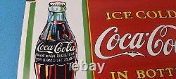 Vintage Coca Cola Porcelain Ice Cold Soda Bottles General Store Gas Coke Sign