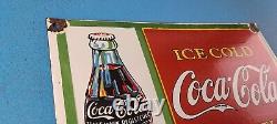Vintage Coca Cola Porcelain Ice Cold Soda Bottles General Store Gas Coke Sign