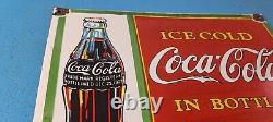 Vintage Coca Cola Porcelain Ice Cold Soda Bottles General Store Gas Coke Sign