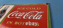 Vintage Coca Cola Porcelain Ice Cold Soda Bottles General Store Gas Coke Sign