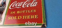Vintage Coca Cola Porcelain Ice Cold Soda Bottles General Store Gas Coke Sign